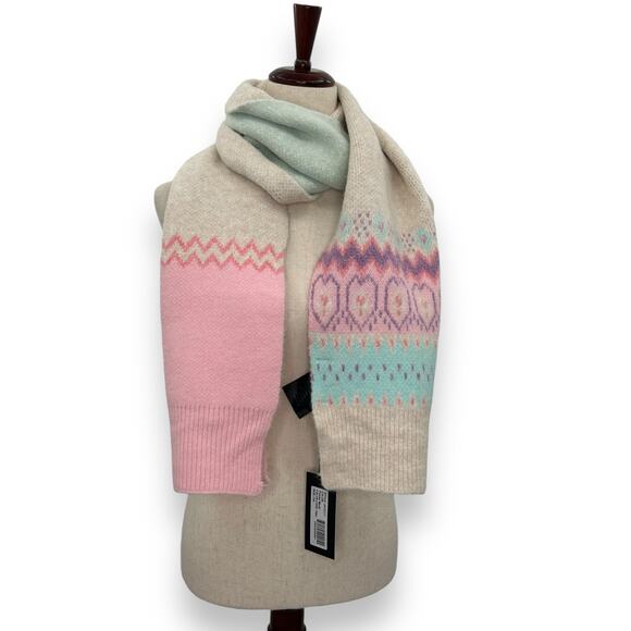 NEW Jocelyn Brand Scarf & Hat Set Pastel Winter Fair Isle Print Wool Blend NWT - Picture 4 of 16